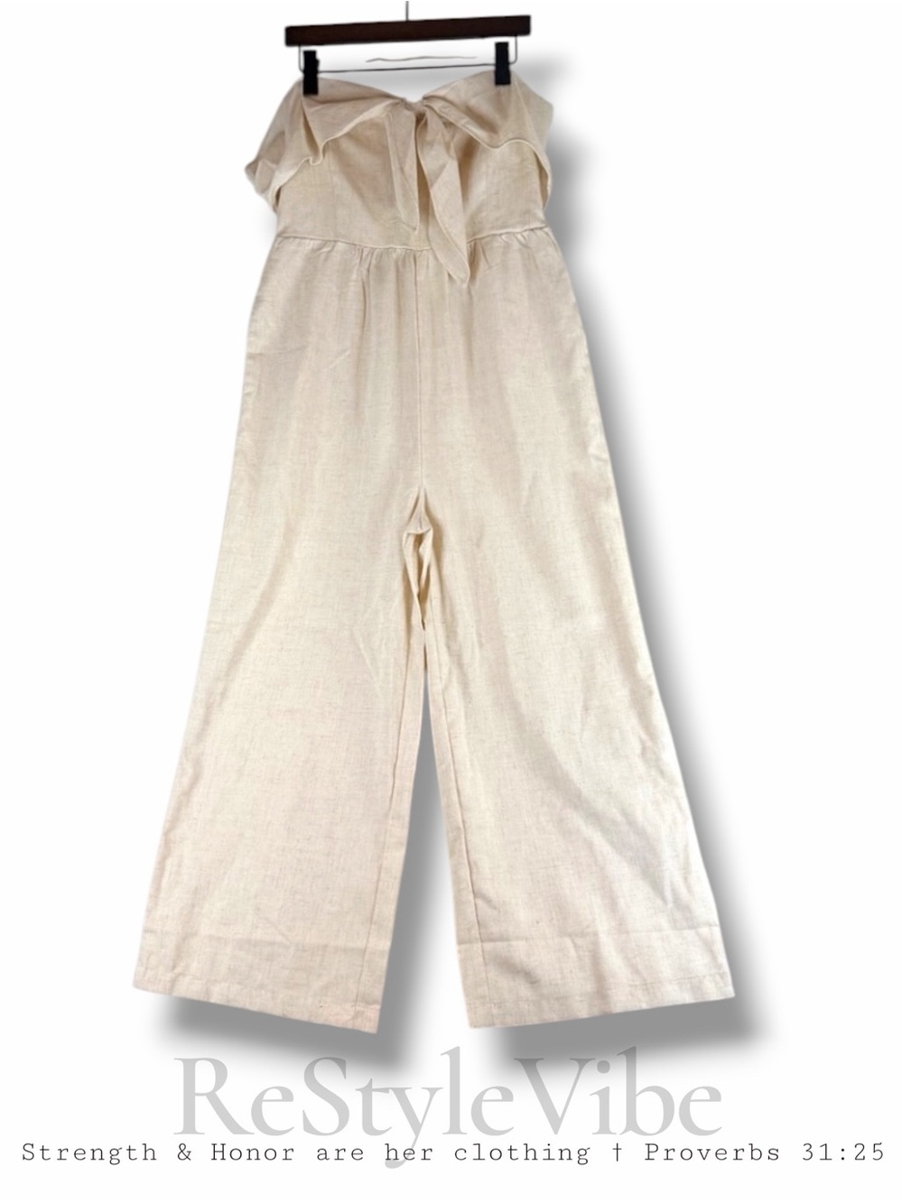 LUSH Women’s Size L Romper Strapless NWT Pockets Cotton Linen Blend Ruching